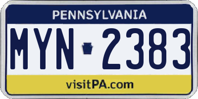 PA license plate MYN2383