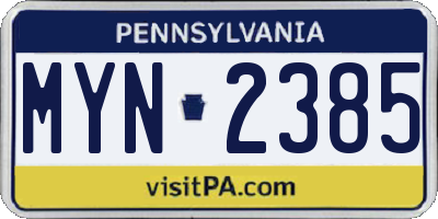 PA license plate MYN2385