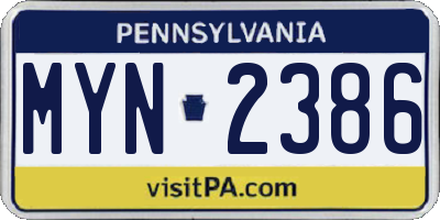 PA license plate MYN2386