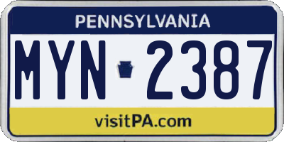 PA license plate MYN2387