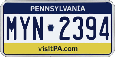 PA license plate MYN2394