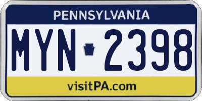 PA license plate MYN2398
