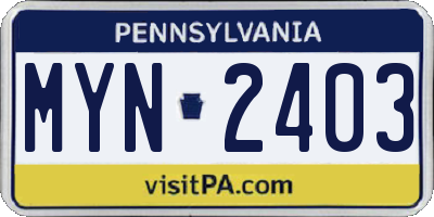 PA license plate MYN2403