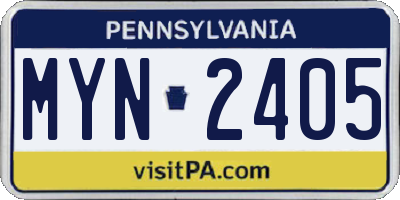 PA license plate MYN2405