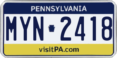 PA license plate MYN2418