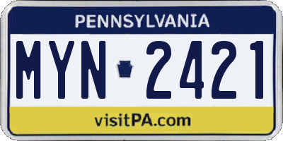 PA license plate MYN2421