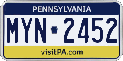 PA license plate MYN2452