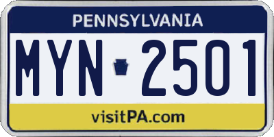 PA license plate MYN2501