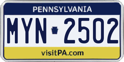 PA license plate MYN2502
