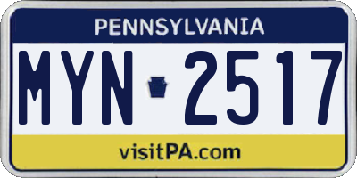 PA license plate MYN2517