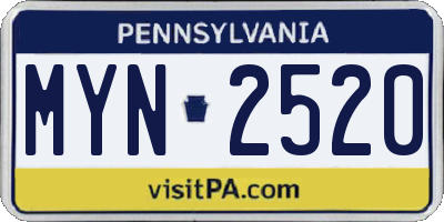 PA license plate MYN2520