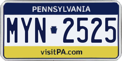 PA license plate MYN2525