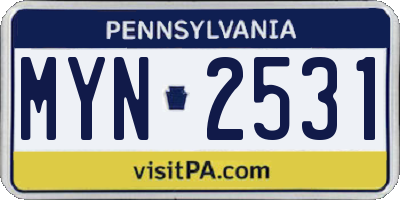 PA license plate MYN2531
