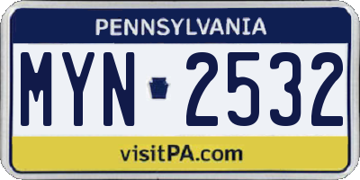 PA license plate MYN2532