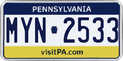 PA license plate MYN2533