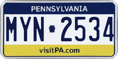 PA license plate MYN2534