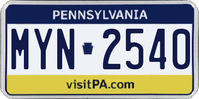 PA license plate MYN2540