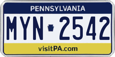PA license plate MYN2542