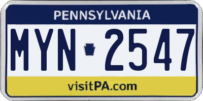 PA license plate MYN2547