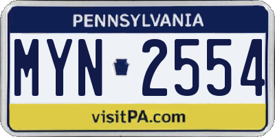 PA license plate MYN2554