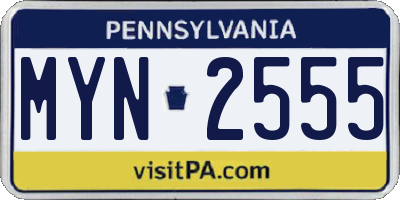 PA license plate MYN2555
