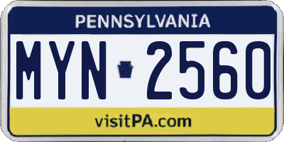 PA license plate MYN2560