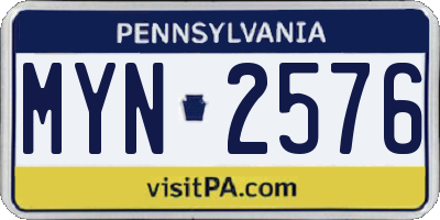 PA license plate MYN2576