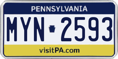 PA license plate MYN2593