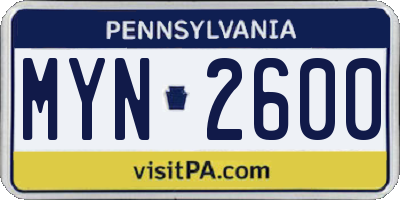 PA license plate MYN2600