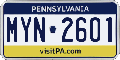 PA license plate MYN2601