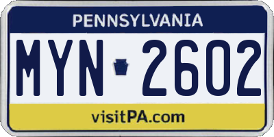 PA license plate MYN2602
