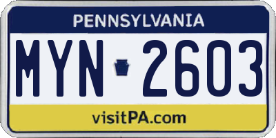 PA license plate MYN2603