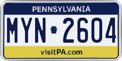 PA license plate MYN2604
