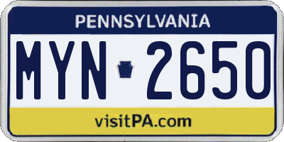 PA license plate MYN2650