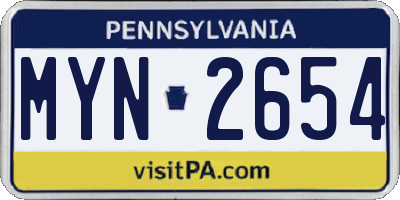 PA license plate MYN2654