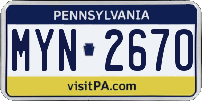 PA license plate MYN2670