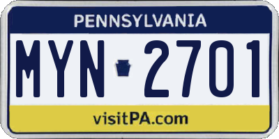 PA license plate MYN2701