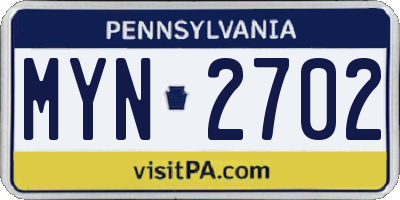 PA license plate MYN2702