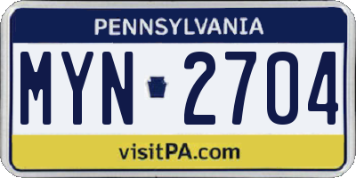 PA license plate MYN2704