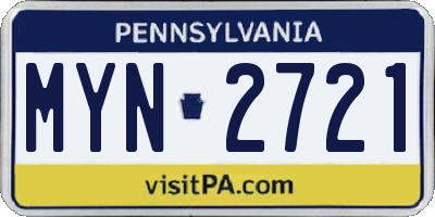 PA license plate MYN2721