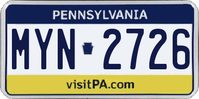 PA license plate MYN2726