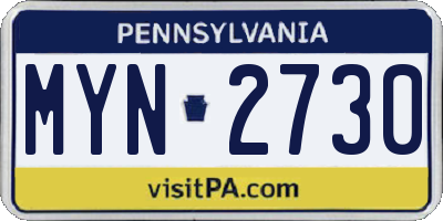 PA license plate MYN2730