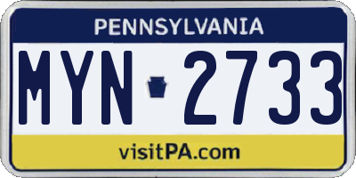 PA license plate MYN2733