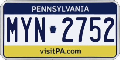 PA license plate MYN2752