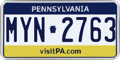 PA license plate MYN2763