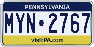 PA license plate MYN2767