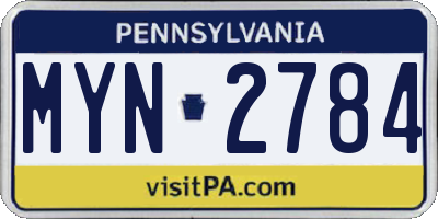 PA license plate MYN2784