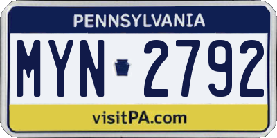 PA license plate MYN2792