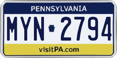 PA license plate MYN2794