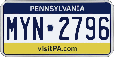 PA license plate MYN2796
